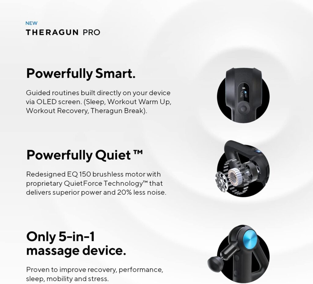 Theragun Pro - Handheld Massage Gun - Bluetooth Enabled Percussion Massage Gun for Pain Relief - Deep Tissue Muscle Massager with Quietforce Technology (Black - 5th Generation) Deals