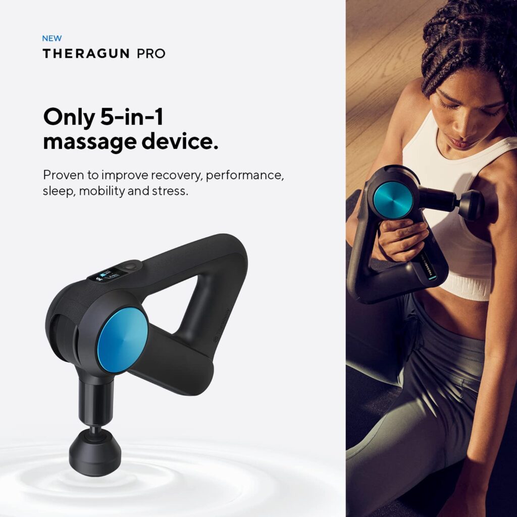 Theragun Pro - Handheld Massage Gun - Bluetooth Enabled Percussion Massage Gun for Pain Relief - Deep Tissue Muscle Massager with Quietforce Technology (Black - 5th Generation) UK